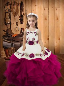 Custom Fit Fuchsia Sleeveless Tulle Lace Up Evening Gowns for Sweet 16 and Quinceanera