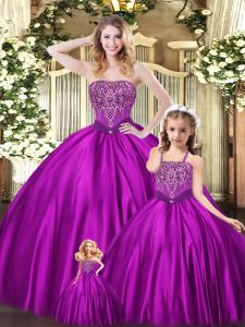 Strapless Sleeveless Organza Sweet 16 Quinceanera Dress Beading Lace Up