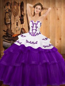 Hot Selling Purple Ball Gowns Embroidery and Ruffled Layers Quince Ball Gowns Lace Up Tulle Sleeveless