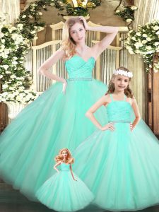 Apple Green Organza Lace Up Sweetheart Sleeveless Floor Length Vestidos de Quinceanera Beading and Lace