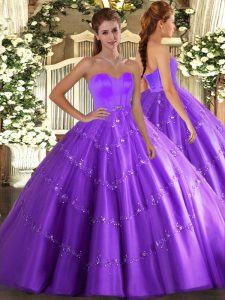 Designer Eggplant Purple Ball Gowns Beading and Appliques Vestidos de Quinceanera Lace Up Tulle Sleeveless Floor Length
