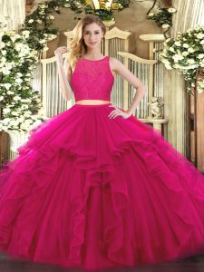 Exquisite Fuchsia Sweet 16 Dresses Military Ball and Sweet 16 and Quinceanera with Ruffles Scoop Sleeveless Zipper