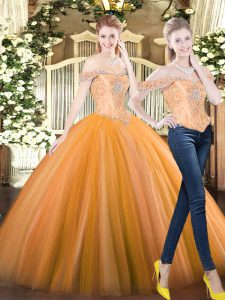 Orange Red Sleeveless Tulle Lace Up Sweet 16 Dress for Military Ball and Sweet 16 and Quinceanera
