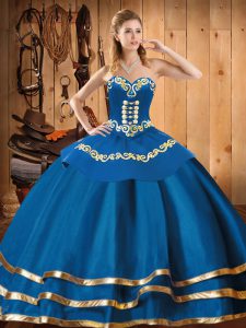 Exquisite Sweetheart Sleeveless Sweet 16 Dresses Floor Length Embroidery Blue Organza