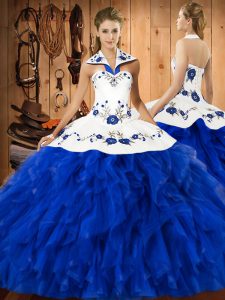 Sexy Floor Length Ball Gowns Sleeveless Blue And White Vestidos de Quinceanera Lace Up