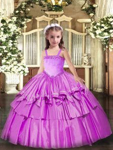 Floor Length Lilac Child Pageant Dress Straps Sleeveless Lace Up