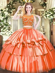 Orange Red Sleeveless Beading and Ruffled Layers Floor Length Quinceanera Dress