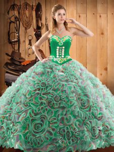 Most Popular Multi-color Lace Up Sweetheart Embroidery Quinceanera Gowns Satin and Fabric With Rolling Flowers Sleeveless Sweep Train