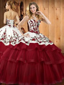 Sweet Sleeveless Sweep Train Lace Up Embroidery Quinceanera Gowns