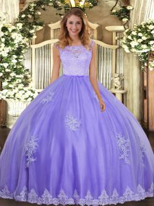 Lavender Clasp Handle Quinceanera Dresses Lace and Appliques Sleeveless Floor Length