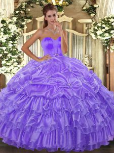 Beautiful Lavender Sleeveless Beading and Ruffled Layers Floor Length 15 Quinceanera Dress