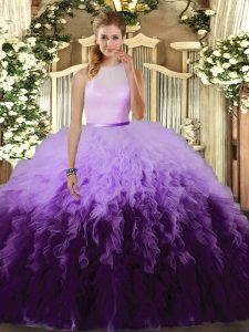 Multi-color Ball Gowns Ruffles Vestidos de Quinceanera Backless Tulle Sleeveless Floor Length