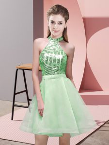 High End Mini Length A-line Sleeveless Apple Green Damas Dress Backless