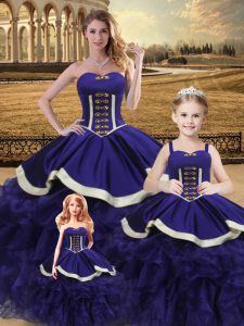 Sweet Sleeveless Floor Length Beading and Ruffles Lace Up Quinceanera Dresses with Purple