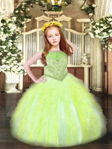 Floor Length Ball Gowns Sleeveless Yellow Green Little Girl Pageant Dress Zipper
