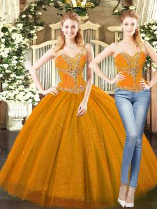 Sophisticated Floor Length Ball Gowns Sleeveless Orange Red Sweet 16 Quinceanera Dress Lace Up