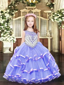 Lavender Sleeveless Organza Zipper Girls Pageant Dresses for Party and Quinceanera