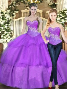 Low Price Sleeveless Lace Up Floor Length Beading and Ruffled Layers Party Dress for Girls