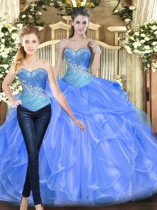 Sexy Floor Length Lace Up Sweet 16 Dresses Lavender for Military Ball and Sweet 16 and Quinceanera with Beading and Ruffles