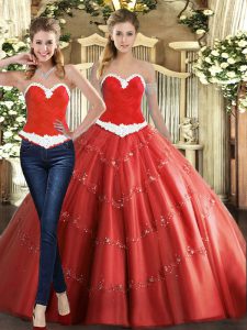 Flare Beading 15th Birthday Dress Coral Red Lace Up Sleeveless Floor Length