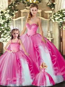 Glittering Sweetheart Sleeveless Organza Quinceanera Dress Beading and Ruffles Lace Up