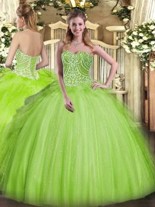Glamorous Yellow Green Organza Lace Up Sweetheart Sleeveless Floor Length 15 Quinceanera Dress Beading and Ruffles