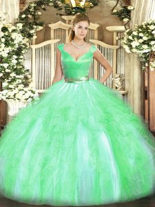 Inexpensive Sleeveless Beading and Ruffles Zipper Quinceanera Gowns