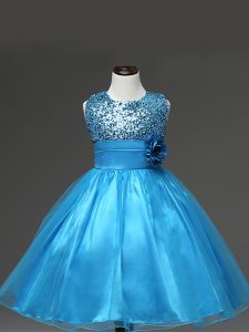 Baby Blue Sleeveless Tulle Zipper Girls Pageant Dresses for Wedding Party