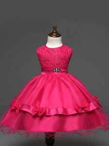 Cute Scoop Sleeveless Zipper Little Girls Pageant Dress Hot Pink Tulle