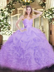 Shining Lavender Sleeveless Floor Length Beading and Ruffles Lace Up Quinceanera Dresses