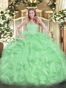 Sumptuous Ball Gowns Organza Straps Sleeveless Beading and Ruffles Floor Length Zipper Sweet 16 Dress