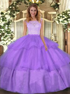 Sweet Lavender Sleeveless Organza Clasp Handle Quinceanera Dress for Military Ball and Sweet 16 and Quinceanera