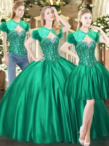 Modest Floor Length Ball Gowns Sleeveless Green Military Ball Gowns Lace Up