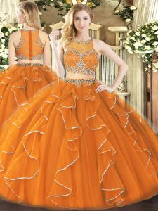 Admirable Floor Length Orange Sweet 16 Dresses Scoop Sleeveless Zipper