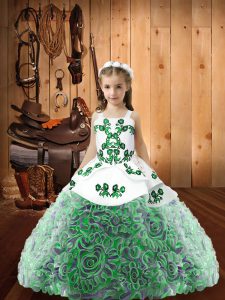 Straps Sleeveless Winning Pageant Gowns Floor Length Embroidery and Ruffles Multi-color Fabric With Rolling Flowers
