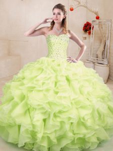 Yellow Green Sleeveless Beading and Ruffles Floor Length Sweet 16 Dress