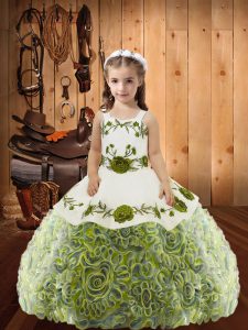 Multi-color Child Pageant Dress Sweet 16 and Quinceanera with Embroidery and Ruffles Straps Sleeveless Lace Up