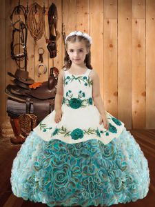 Custom Made Multi-color Sleeveless Embroidery and Ruffles Floor Length Child Pageant Dress