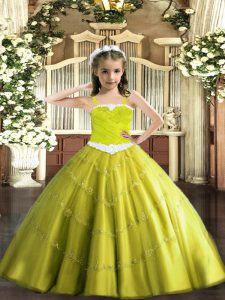 Yellow Green Straps Neckline Appliques Pageant Dress Toddler Sleeveless Lace Up