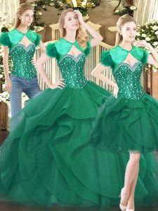 Pretty Dark Green Sweetheart Lace Up Beading and Ruffles Quinceanera Dresses Sleeveless