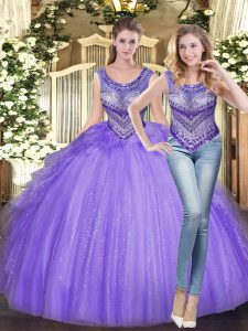 Nice Scoop Sleeveless Lace Up Sweet 16 Quinceanera Dress Lavender Tulle