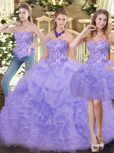 Dynamic Three Pieces Sweet 16 Dress Lavender Sweetheart Organza Sleeveless Floor Length Zipper
