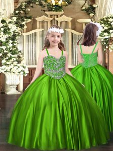 Stunning Ball Gowns Pageant Dress for Womens Green Straps Satin Sleeveless Floor Length Lace Up