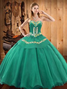 Customized Turquoise Lace Up 15 Quinceanera Dress Embroidery Sleeveless Floor Length