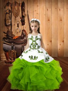 Organza Lace Up Pageant Gowns For Girls Sleeveless Floor Length Embroidery and Ruffles