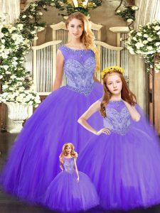 Affordable Floor Length Purple Sweet 16 Quinceanera Dress Tulle Sleeveless Beading