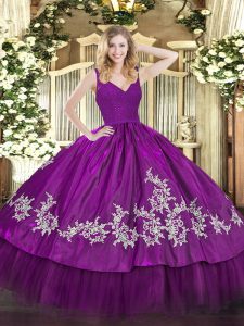 Fantastic Fuchsia Sleeveless Beading and Appliques Floor Length Sweet 16 Dress