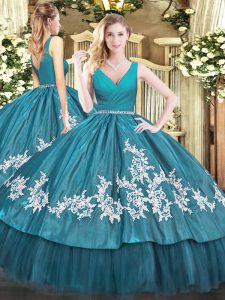 Latest Sleeveless Beading and Appliques Zipper Military Ball Gowns
