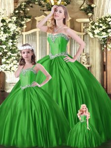 Charming Green Sweetheart Neckline Beading 15th Birthday Dress Sleeveless Lace Up