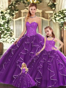 Clearance Sleeveless Beading and Ruffles Lace Up Quinceanera Dresses